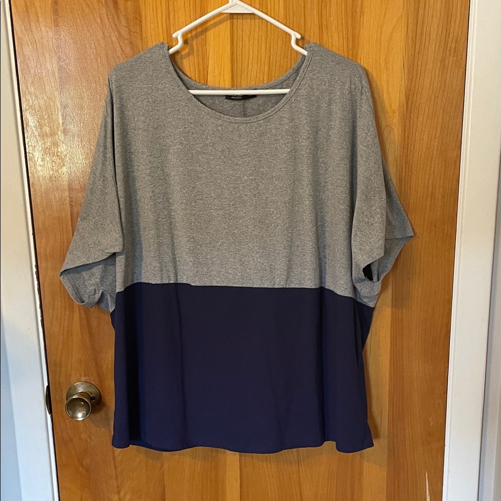 SHEIN Gray and Navy Colorblock Blouse